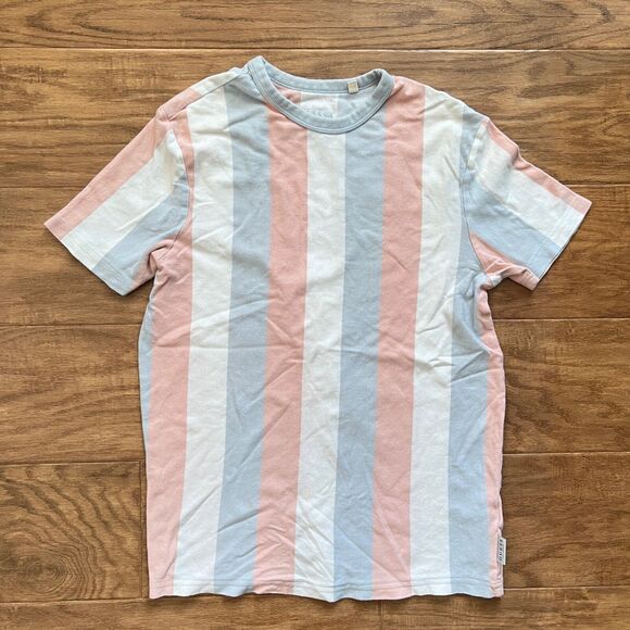 Guess T-Shirt Men's Size S Vertical Stripe White/Pink/Gray - Picture 1 of 8
